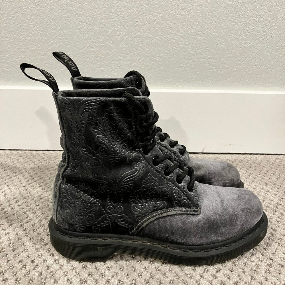 Doc Dr. Martens 1460 Brocade Grey Velvet Combat Boots Womens Size 8